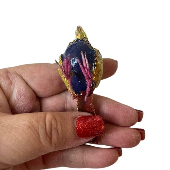 Handcrafted Mosaic Bird Figurine With Colorful Crystal Accents & Chain Detailing - Picture 6 of 7
